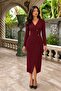Women's Long Sleeve Double Breasted Collar Side Button Detailed Imported Crepe Midi Dress - 7