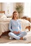 New Season Blue Jacquard Shawl Collar 100% Cotton Winter Long Sleeve Special Design Maternity Pajama Set with Breastfeeding Feature - 7