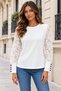Women's Crew Neck Long Lace Sleeve Floral Patterned Waffle Textured Stylish Blouse - 2