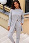 Women's Turtleneck Long Sleeve Button Detail Soft Textured Blouse Pants Two Piece Set - 7