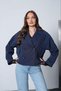Women's Navy Blue Double-Breasted Collar Short Trench Coat Pc778 - 3