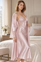 Women's Satin Lace Long Nightgown and Dressing Gown 2-Piece Set Powder - 2