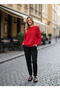 Women's Red 2 Thread Oversize Basic Crew Neck Sweatshirt Nj16 - 2