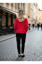 Women's Red 2 Thread Oversize Basic Crew Neck Sweatshirt Nj16 - 3