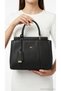 Women's Black Handbag with Gold Detail, Double Handle, Stylish Daily Office and Shoulder Bag, Classic Design Juana