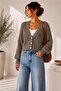 Women's basic ribbed knit button-detail cardigan - 3