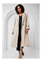 Double-Breasted Collar Long Beige Women's Trench Coat 5941 - 2