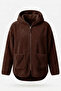 Hooded Long Fleece with Pockets - Brown