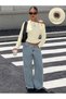 Women's One-Shoulder Asymmetrical Collar Metal Detailed Draped Long Sleeve Blouse - 5
