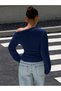 Women's One-Shoulder Asymmetrical Collar Metal Detailed Draped Long Sleeve Blouse - 3