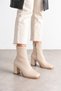 Women's Beige Zippered Blunt Toe High Heel Boots (7 cm)