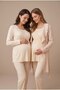 Women's Beige Lace Knitwear Dressing Gown New Season Winter Breastfeeding Detailed Maternity Pajama Set - 4