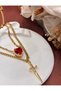 Red Zircon Heart and Sword Detailed Double Gold Double Chain Necklace (Comes in a Set of 2) - 3
