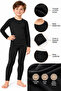 Children's Thermal Underwear Set Black Bottom Top Long Sleeve Winter Unisex 3-14 Years - 2