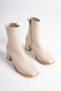 Women's Beige Zippered Blunt Toe High Heel Boots (7 cm) - 4