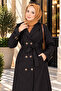 Women's Belted Double-Breasted Buttoned Long Hijab Trench Coat Sb0070 - 2