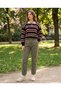 Women's Polo Collar Striped Buttoned Oversize Knitwear Sweater - 3
