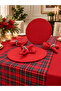 14 Piece Christmas Tableware Set Red Christmas Tablecloth and Plaid Runner Set with 6 Placemats 6 Napkins
