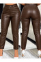 Women's High Waist Pocket Leather Pants - 3