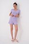 Bowknot Detail Crew Neck Short Sleeve Striped Ribbed Shorts Summer Women's Pajama Set - 4