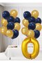 0 Year Old Yellow Navy Blue Fan Themed Birthday Set Gold Cosmic Navy Blue Balloons Gold Foil Numbers