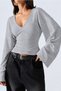 Women's V-Neck Long Sleeve Waist-Fitted Viscose Gray Blouse - 3