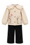 Girl's Top and Bottom Set with Rabbit Embroidery and Ruffle Detail on the Collar