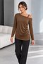 Women's One-Shoulder Open Strap Detailed Long Sleeve Side Buttoned Asymmetrical Viscose Blouse - 5