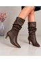 Women's Lara Drawstring Short Brown Leather Boots - 2