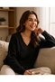 Women's V-Neck Oversize Knit Sweater with Buttons and Knit Detail