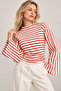 Women's ecru red striped blouse with ruched sides and spanish sleeves - 3