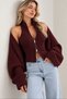Women's Burgundy Balero Detailed Stylish Zippered Double Balloon Sleeve Knitwear Cardigan (S/M) - 3