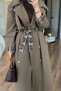 Khaki, Oversize, Stone Accented, Plaid Detail Trench Coat Per9803 - 4