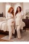 New Season Beige Winter Jacquard Shawl Collar Breastfeeding Feature Design Long Sleeve 100% Cotton Maternity Pajama Set - 5