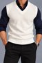 Men's White Standard Fit Regular Cut V-Neck Knitwear Sweater - 5