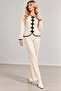 Women's Ecru Special Design Stylish Decorative Buttoned Cardigan Wide-Leg Pants Top and Bottom Two-Piece Knitwear Set