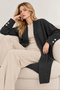 Women's Anthracite Stylish Long Premium Quality Knitwear Cardigan with Sleeve and Button Detailing - 5