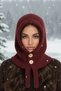 Women's Burgundy Buttoned Wool Knitted Balaclava Beanie Hooded Neck Collar Women's Hat - 5