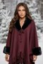 Women's Fur Detailed Tasseled Knitwear Poncho Tie-Down Collar Winter Cape Shawl