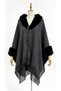 Women's Fur Detailed Tasseled Knitwear Poncho Tie-Down Collar Winter Cape Shawl - 6