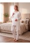 New Season Ecru Double-Breasted Collar Breastfeeding Compatible Special Design Long Sleeve 100% Cotton Maternity Pajama Set - 8
