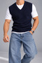 Men's Navy Blue Standard Fit Regular Cut V-Neck Knitwear Sweater - 4