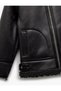 Long Sleeve Plush Collar Detailed Pocket Zippered Leather Jacket - 3