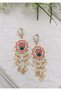 Floral Patterned Cream Beaded Dangle Earrings 9X3 cm