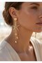 Blue Stone Starfish and Seashell Detailed Gold Long Earrings 11X3.5 cm - 2