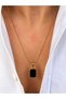 Heladorn Gold Color Stainless Steel Black Natural Stone Cornered Rectangular End Snake Tube Chain Men's Necklace - 3