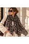 Women's Leopard Patterned Winter Shawl Wide Scarf 80X180 cm - Mink