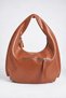 Women's Nilüfer Tan Textured Faux Leather Large Size Lined Hobo Shoulder Bag with Back Zipper Pocket - 3