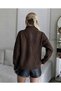 Women's Brown Turtleneck Patterned Loose Knit Sweater - 3