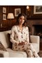Women's Long Sleeve Shirt Collar Single Jersey Fabric Cotton Teddy Bear Patterned Pajama Set - Ecru